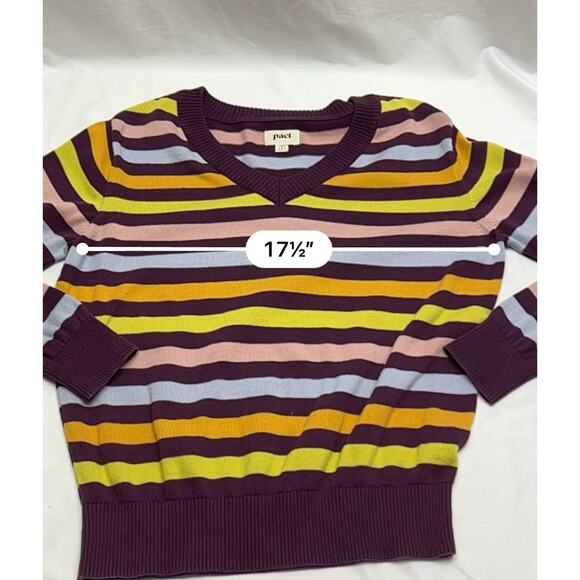 Pact Organic Cotton Rainbow Striped Sweater Pullover V Neck Women's Size Small - Picture 6 of 7